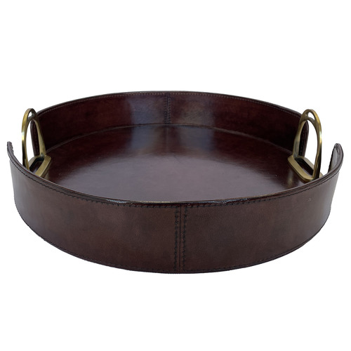 Round Leather Tray with Stirrups