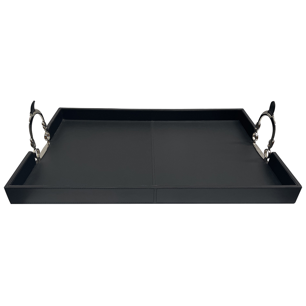 Black Butler's Leather Tray with Stirrups