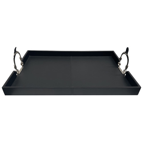 Black Leather Tray with Stirrups | Temple & Webster