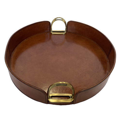 Round Leather Tray with Stirrups