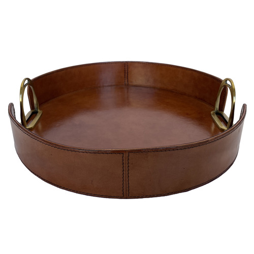 Round Leather Tray with Stirrups