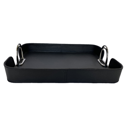 Rectangular Leather Tray with Stirrups