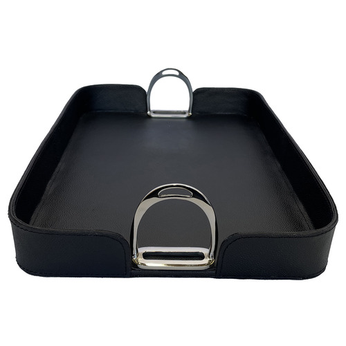Rectangular Leather Tray with Stirrups