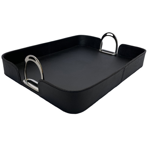 Rectangular Leather Tray with Stirrups