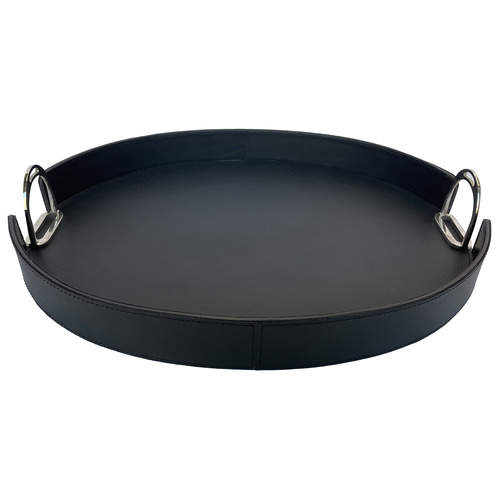 Oval Leather Tray with Stirrups