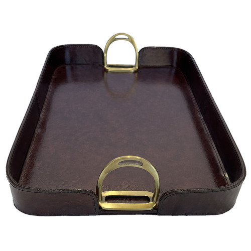 Rectangular Leather Tray with Stirrups