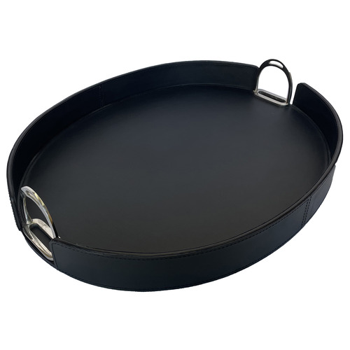 Oval Leather Tray with Stirrups