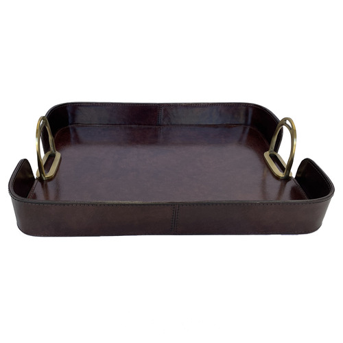 Rectangular Leather Tray with Stirrups