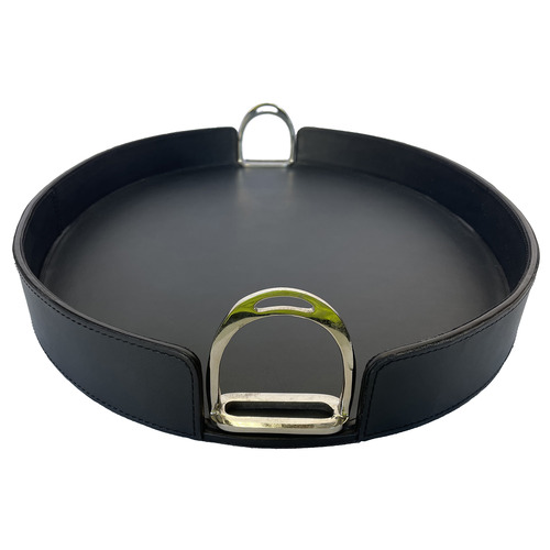 Oval Leather Tray with Stirrups