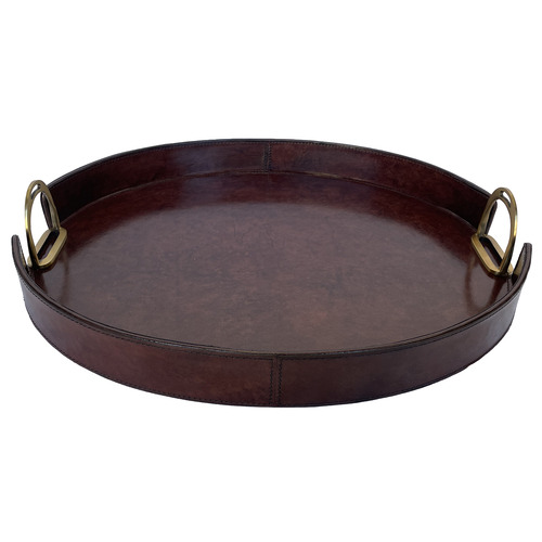 Oval Leather Tray with Stirrups