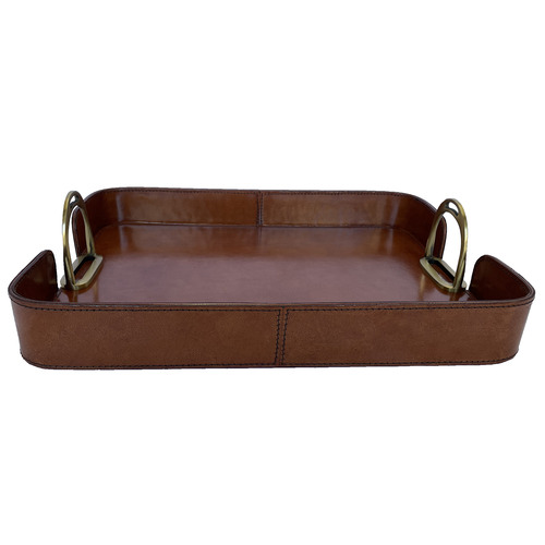 Rectangular Leather Tray with Stirrups