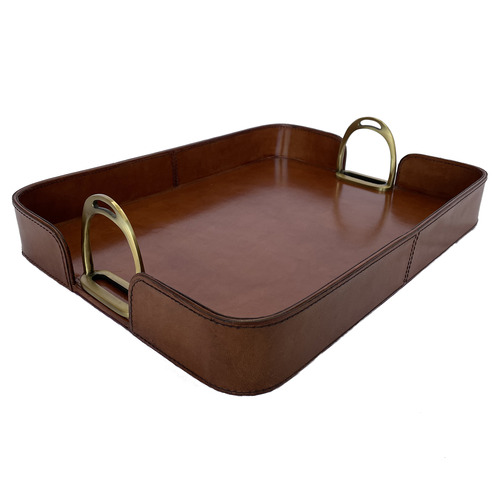 Rectangular Leather Tray with Stirrups