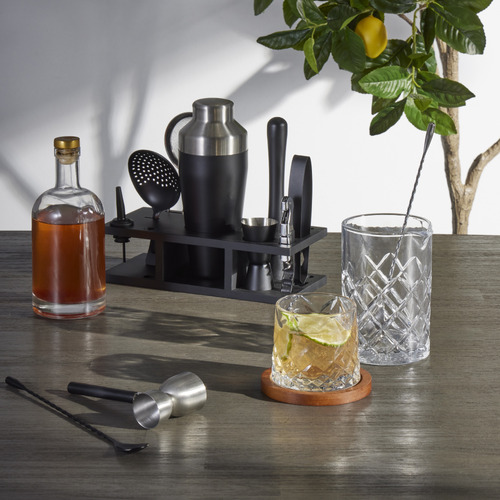 11 Piece Black Boston Stainless Steel Cocktail Shaker Set