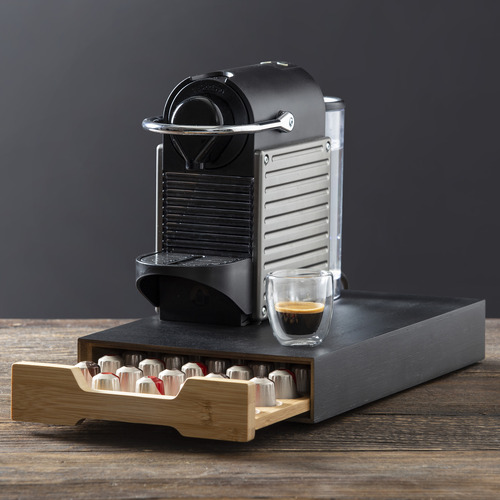 Bamboo Coffee Machine Board with Capsule Drawer