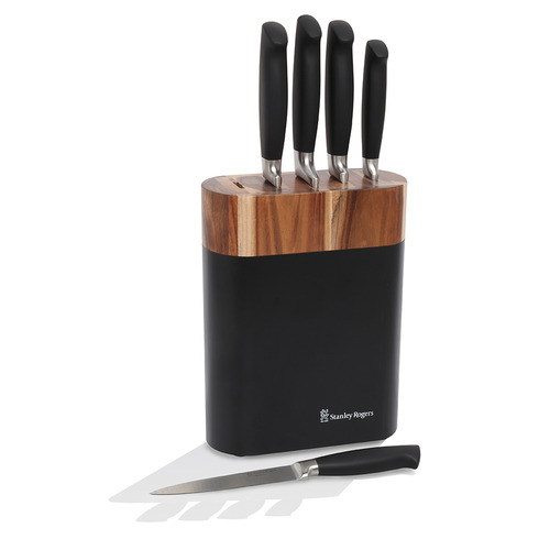 Stanley Rogers 6 Piece New Black Oval Knife Block Set Temple & ster