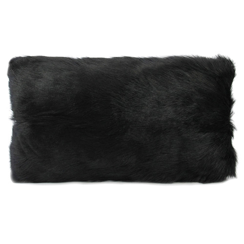 Black Goat Fur Rectangular Cushion