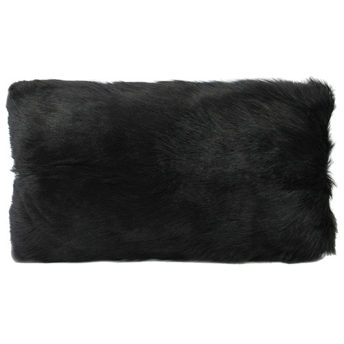 Black Goat Fur Rectangular Cushion