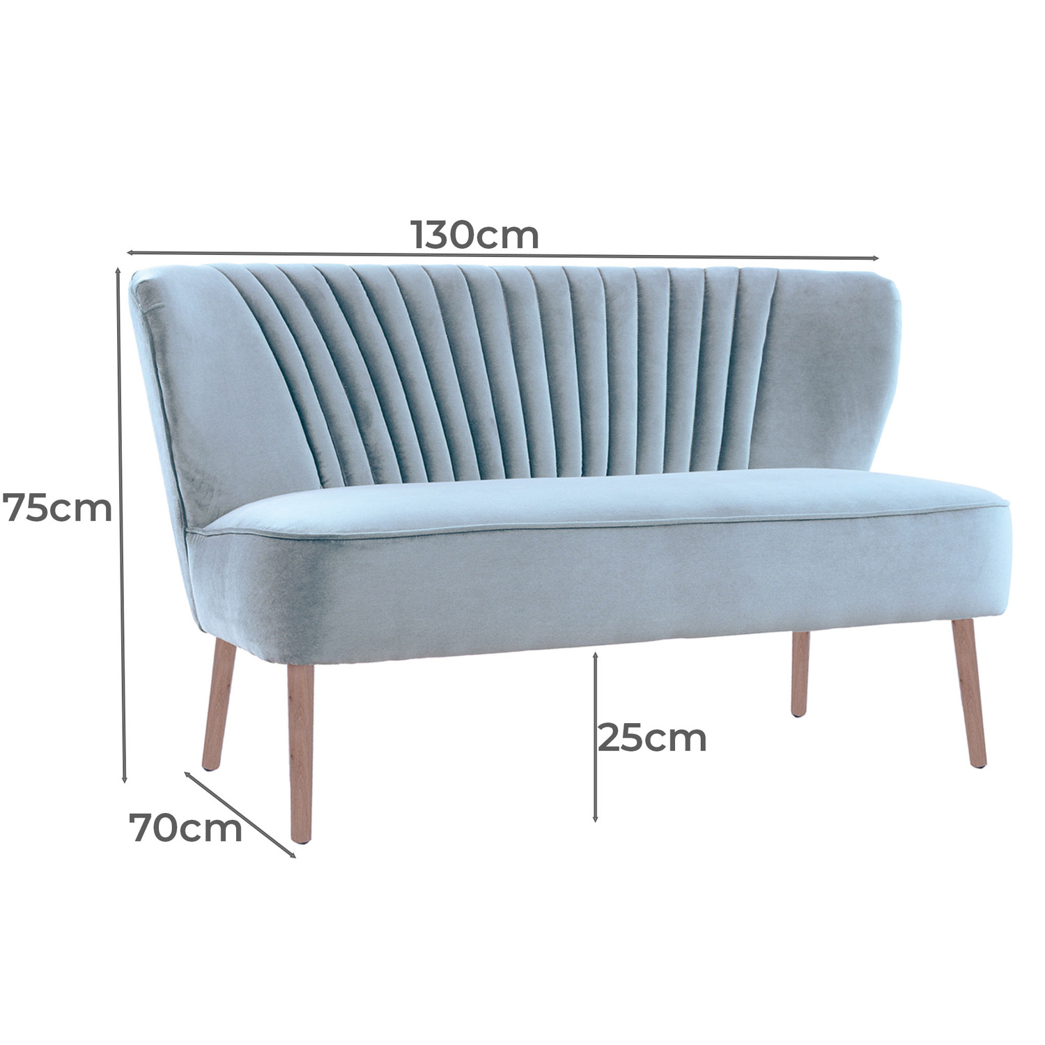 Blue Grey Coco 2 Seater Velvet Sofa