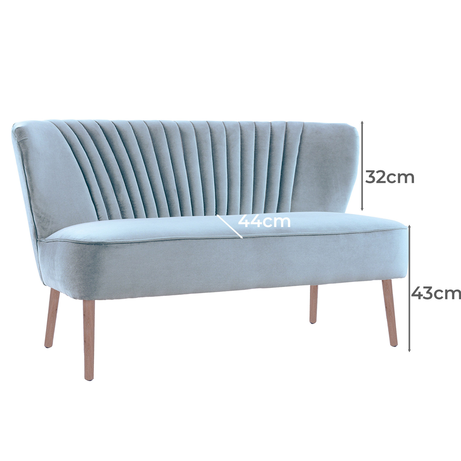 Blue Grey Coco 2 Seater Velvet Sofa