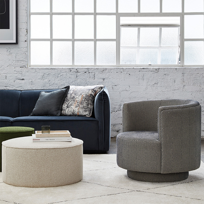 Natural Geo Camilla Upholstered Swivel Armchair