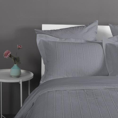 Onkaparinga Grey Yarra Waffle Cotton Quilt Cover Set Temple & ster