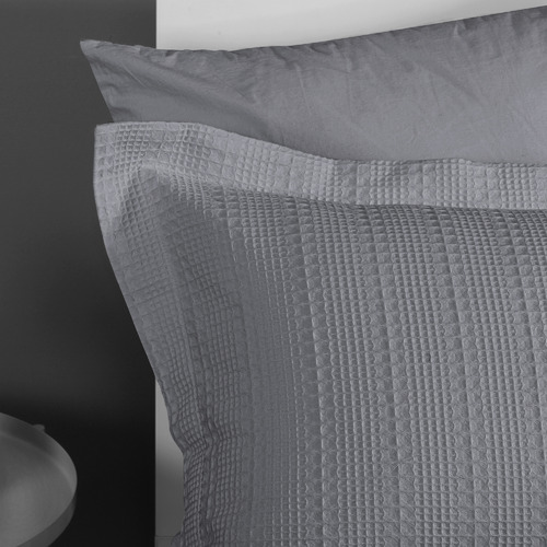 Onkaparinga Grey Yarra Waffle Cotton Quilt Cover Set Temple & ster