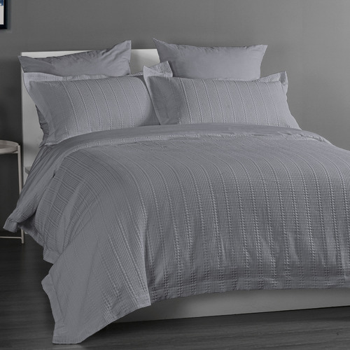 Onkaparinga Grey Yarra Waffle Cotton Quilt Cover Set Temple & ster
