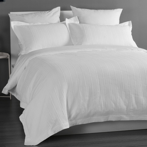 Onkaparinga White Yarra Waffle Cotton Quilt Cover Set Temple & ster