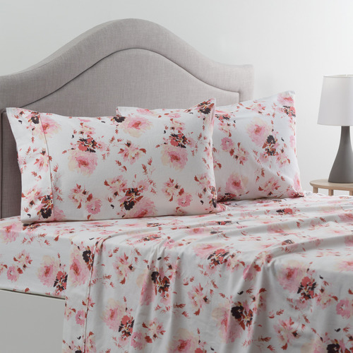 Peonies Flannelette Cotton Queen Sheet Set Temple & ster