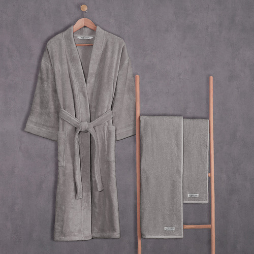 3 Piece Luxe Cotton Bathrobe & Towel Set | Temple & Webster