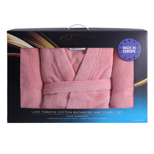 3 Piece Luxe Cotton Bathrobe & Towel Set | Temple & Webster