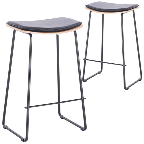 66cm Black & Oak Columbus Leather Barstool