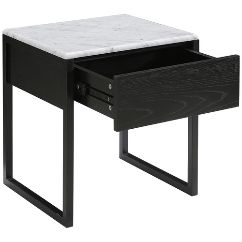 black bedside table with marble top