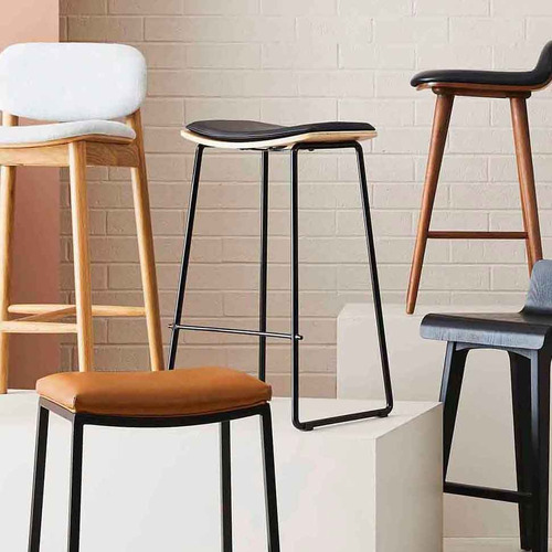 66cm Black & Oak Columbus Leather Barstool
