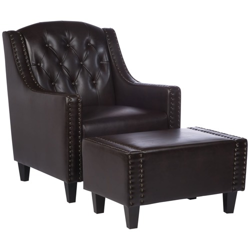 Elsternwick Leather Armchair & Footstool Set