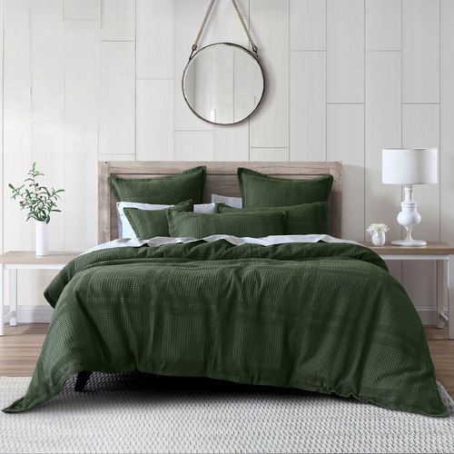 Bianca Forest Green Sussex Jacquard Quilt Cover Set Temple & ster