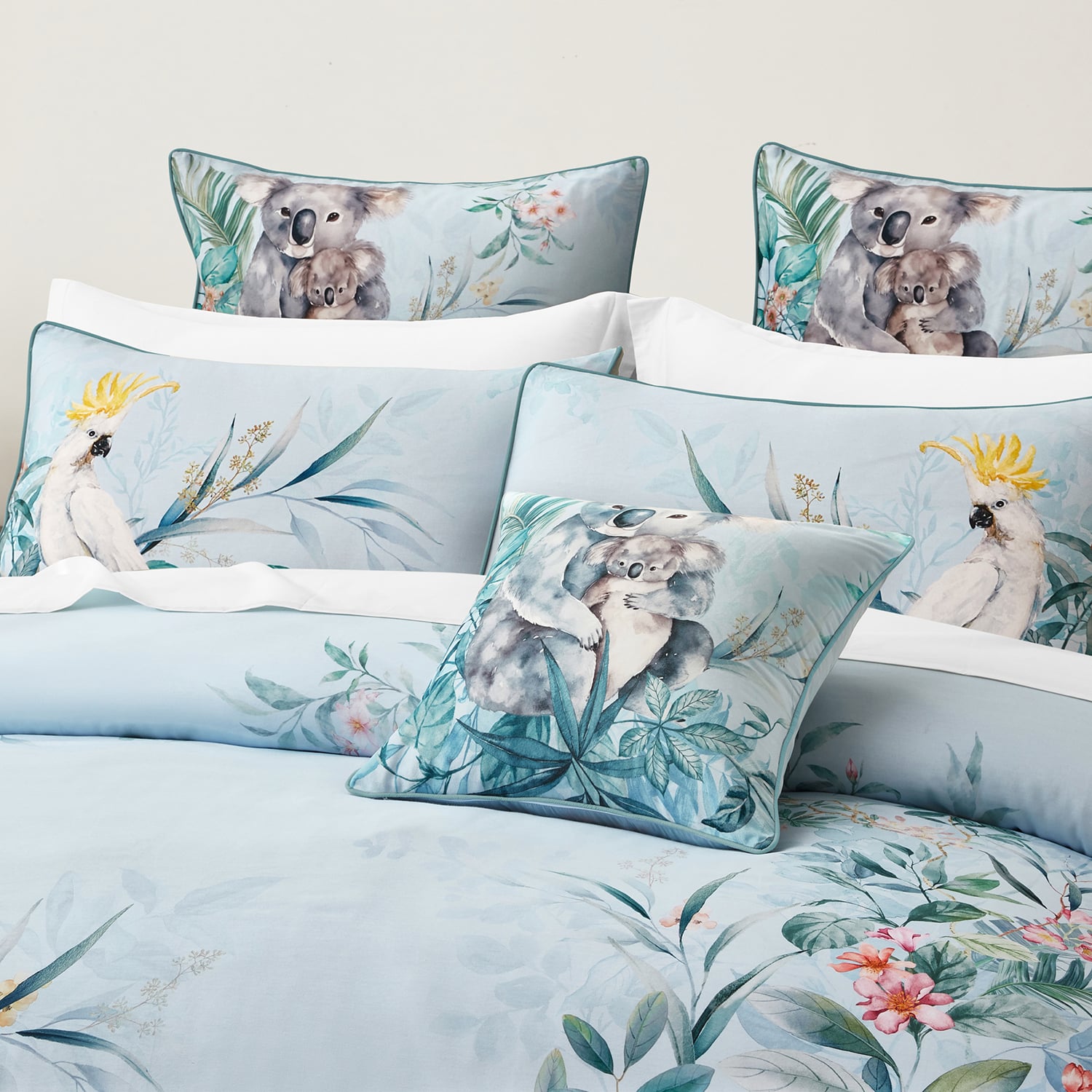 Blue Eucalyptus Cotton Sateen  Quilt Cover Set