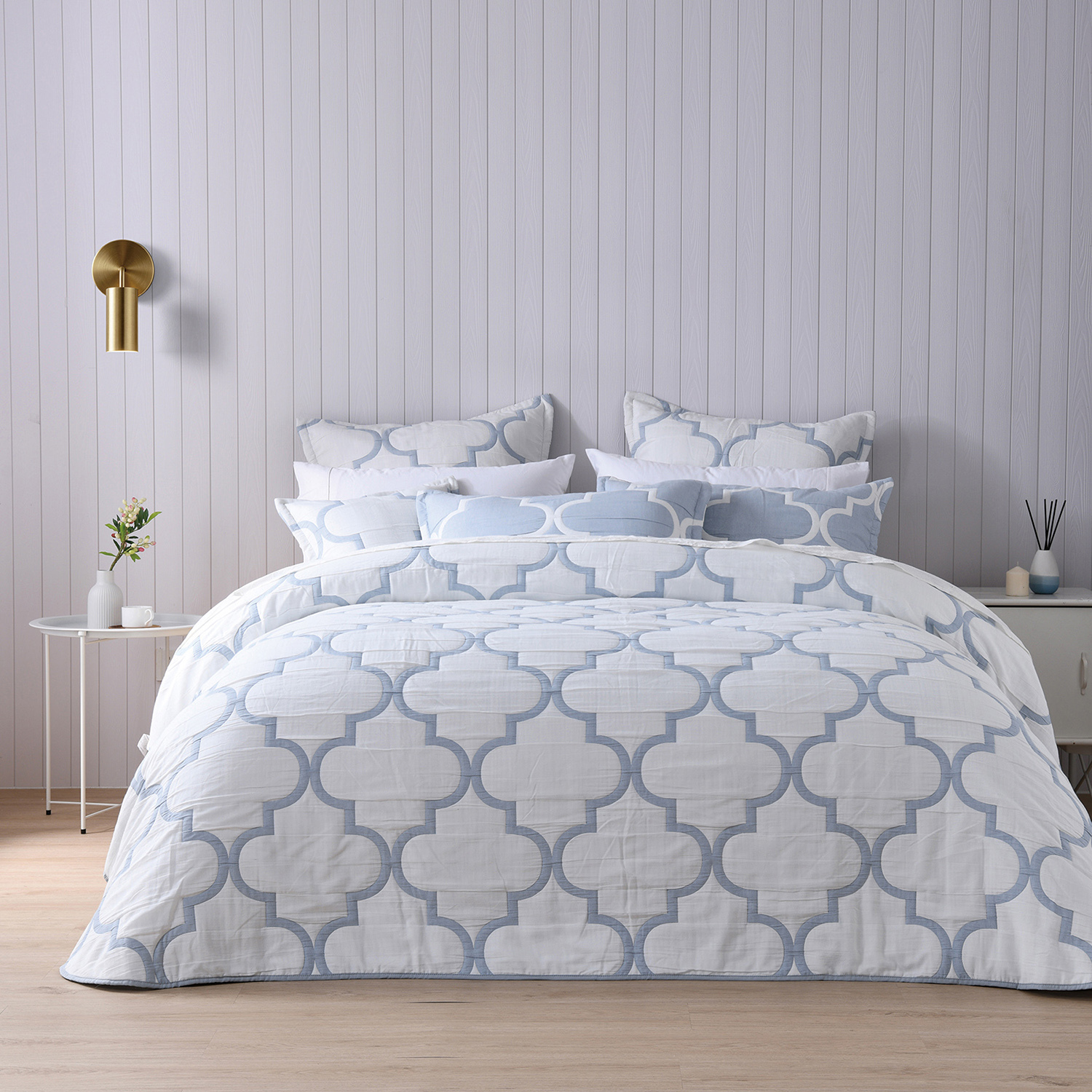 Blue Mirabelle Cotton Bedspread Set