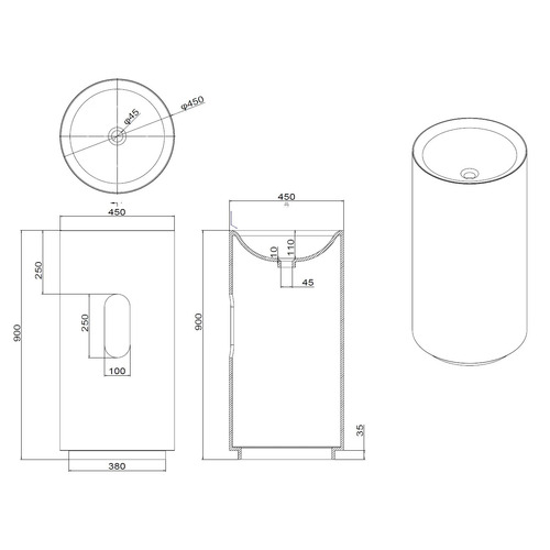 Betto Pedesal Stone Basin 450mm x 450mm x 900mm