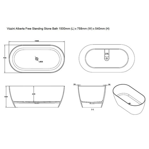 Alberta Stone Free Standing Bath