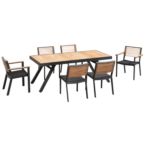 6 Seater St Lucia Metal & Wood Outdoor Dining Set