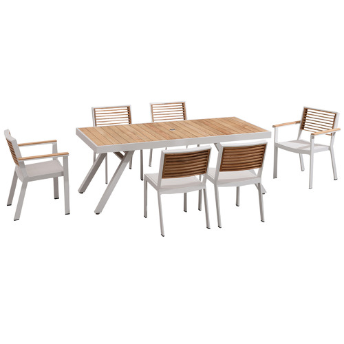 6 Seater St Lucia Metal & Wood Outdoor Dining Set