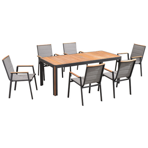 Indosoul 6 Seater Madrid Aluminium & Teak Outdoor Dining Set Temple