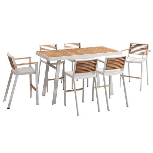 6 Seater St Lucia Aluminium Teak Outdoor Bar Table Set Temple Aluminium Teak Outdoor Bar Table Set