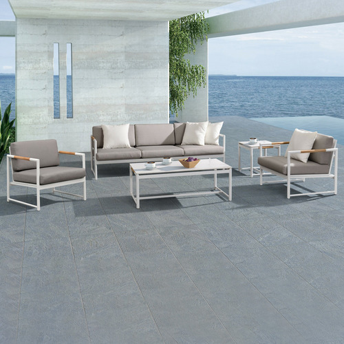 5 Seater Monaco Aluminium Ceramic Outdoor Sofa Set Temple Webster Ceramic Outdoor Sofa Set, 5 Seater Garden Sofa Set In Aluminium