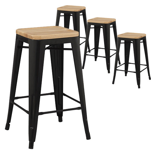 Milan Direct Tolix Replica 65cm Bar Stools with Timber Seat