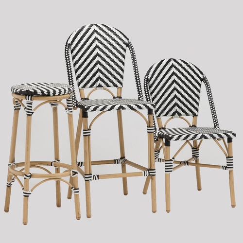 Temple & Webster Paris Wicker Cafe Bar Stool - Black & White