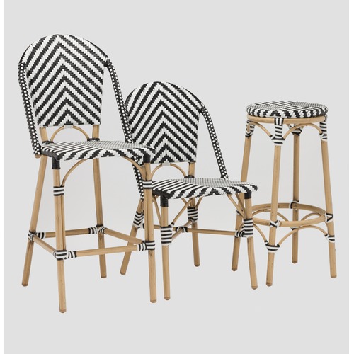 Temple & Webster Paris Wicker Cafe Bar Stool - Black & White