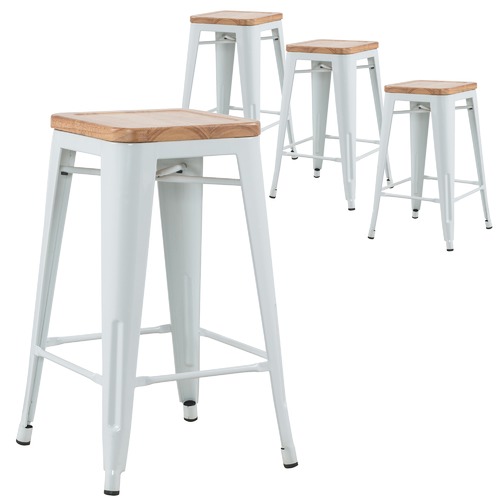 Milan Direct Tolix Replica 65cm Bar Stools with Timber Seat