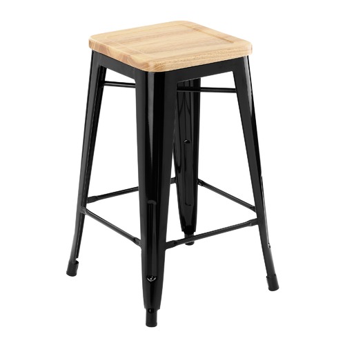 Milan Direct Tolix Replica 65cm Bar Stools with Timber Seat